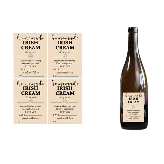 48 Pack Homemade Irish Cream Labels 22.5 inch Personalized Irish Cream Instruction Stickers for Handcrafted Liqueur Bottles, Holiday & Christmas Gifts, Jar & Kitchen Pantry