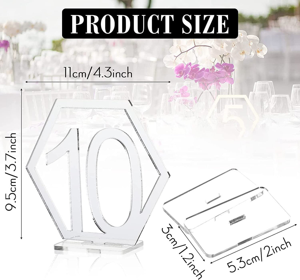 Table Numbers, Wedding Acrylic Standing Table Numbers with Holder Base for Wedding, Party, Events or Catering Decoration (Silver-40)