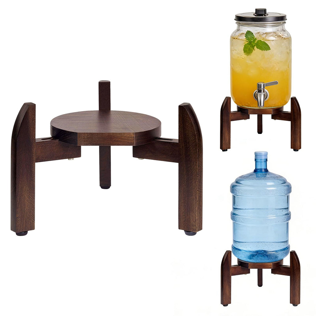 Adjustable Drink Dispenser Stand – Solid Wood Base Fits 8” to 11.2” Wide Containers, Heavy Duty 45 lbs Capacity for 5 Gallon Water Jug, Beverage Server, Flower Pot, Vase, Fish Bowl – Rustic Countertop Stand for Kitchen, Bar, Party