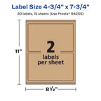 Avery® Kraft Brown Rectangle Labels, Sure Feed® Technology, 4.75" x 7.75", 30 Kraft Brown Labels, Print-to-The-Edge, Laser/Inkjet Printable 30 labels