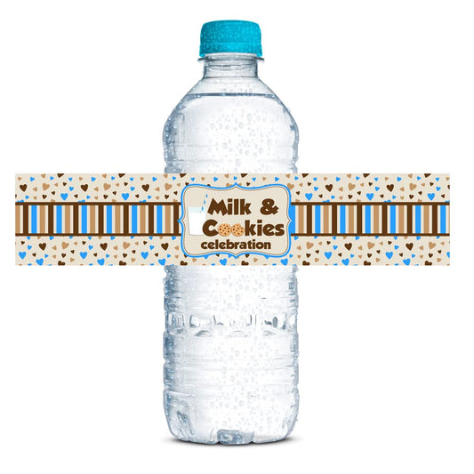 Milk and Cookies Birthday Themed Waterproof Water Bottle Sticker Wrappers 20 Wrap Around Labels Sized 1.75" x 8.5" by AmandaCreation
