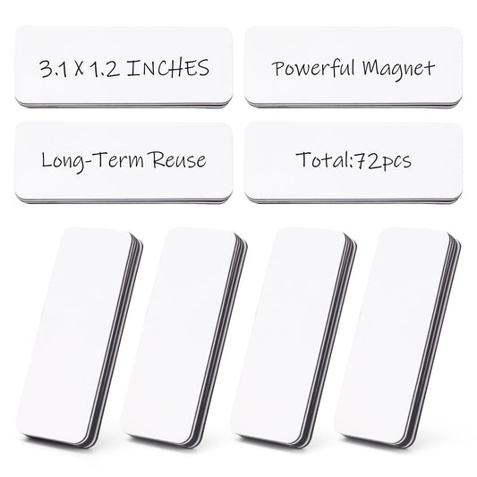 72Pcs Magnetic Dry Erase Labels, 3.2x1.2 Inches White Blank Writable Reusable Name Tag Stickers for Classroom Home Office Refrigerator 3.2" x 1.2"