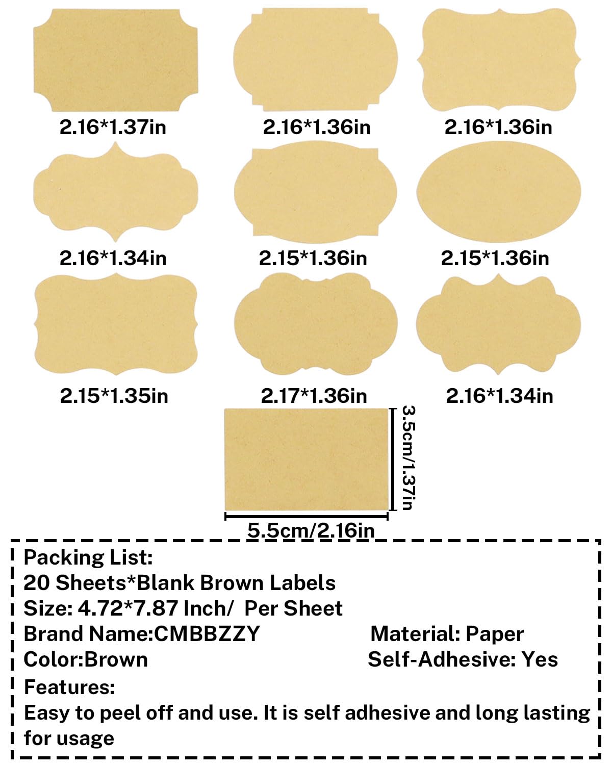 Blank Brown Jar Labels for Jam and Jelly, Self Adhesive Writable Canning Sticker for Homemade Jams and More, 20 Sheets Pantry Labels for Home & Kitchen