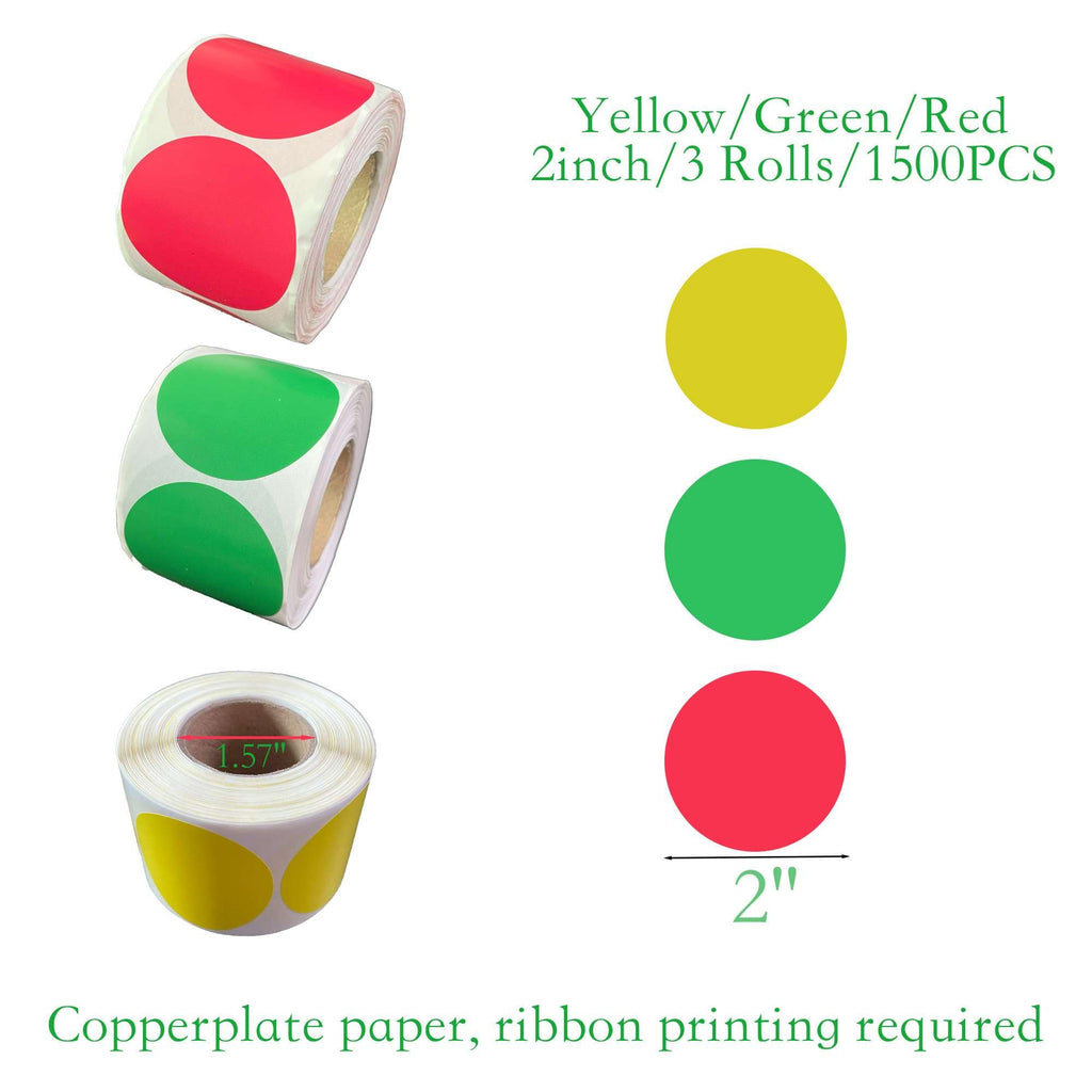 1500 Yellow, Green, Red 2 Inch Round Color Code Dot Stickers for Inventory Organization & File Classification - Blank Labels to Write On Need Carbon Ribbon/Yellow/Green/Red