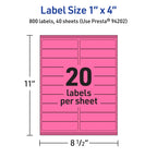 Avery® Printable Rectangle Labels, Sure Feed® Technology, 1" x 4", Bright Pink Labels, Laser/Inkjet Printable, 800 Total, Great for Mailing and Cosmetics 800 labels