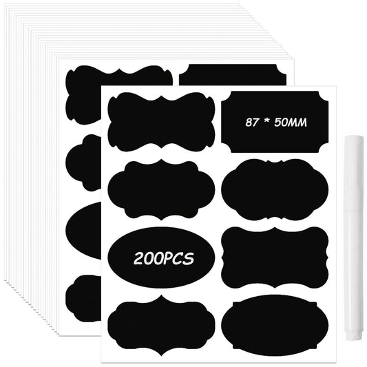 Spice Labels Stickers, 200 pcs Large Size Waterproof Chalkboard Labels Blackboard Stickers for Jars Price Kitchen Pantry, 8.9 x 5.5cm