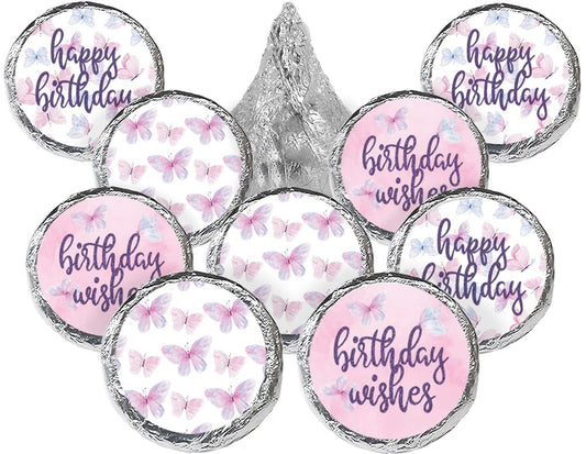Butterfly Birthday Party Favor Chocolate Kisses Candy Stickers, Butterfly Wishes - 180 Count