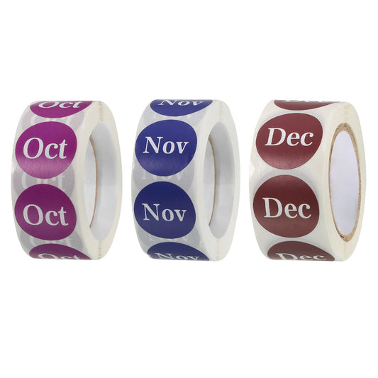 MECCANIXITY 3 Roll Round Month Labels 1 Inch DIY Color Coding Circle Stickers 10-12 Month Tag for Journals, Postcards, 500 Count/Roll