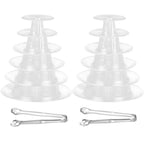 OMISTAR 2 PCS 6-Tier Clear Macaron Display Stands, Plastic Macaron Tray Tower with Stainless Steel Serving Tongs, Transparent Cupcake Dessert Stand for Weddings, Birthday Parties, Bakeries Clear,6-Tiers