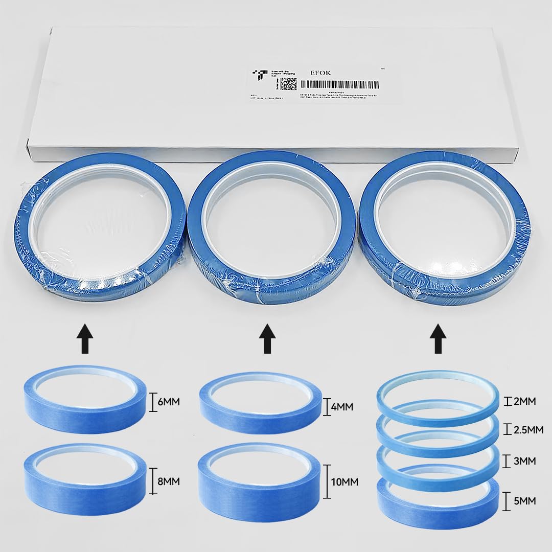 EFOK 8 Rolls Pinstripe Tape, Line Thin Masking Automotive Tape for DIY, Paint, Auto, Art Crafts, Anti-UV, Total 216 Yards (Blue) Blue
