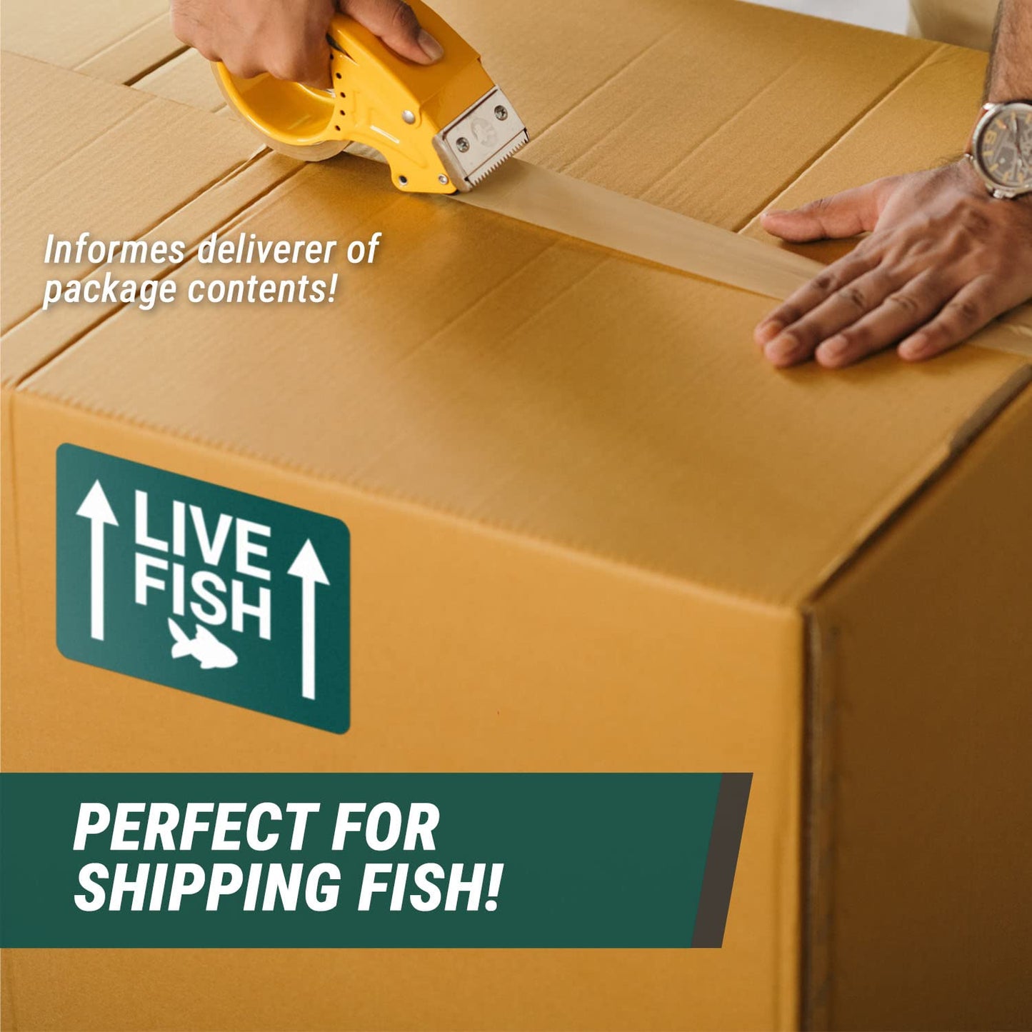 300 Live Fish Stickers - 4 x 6 inch, Live Animal Labels for Shipping & Handling/Instructions/This Side Up Arrow/Fragile Warning Labels