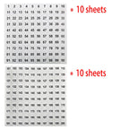 Vinyl Number Sticker 1-200, White on Black, 20 Sheets, 0.4 Inch Round, Self-Adhesive, Waterproof, Indoor Use, 2000 Pieces in Total