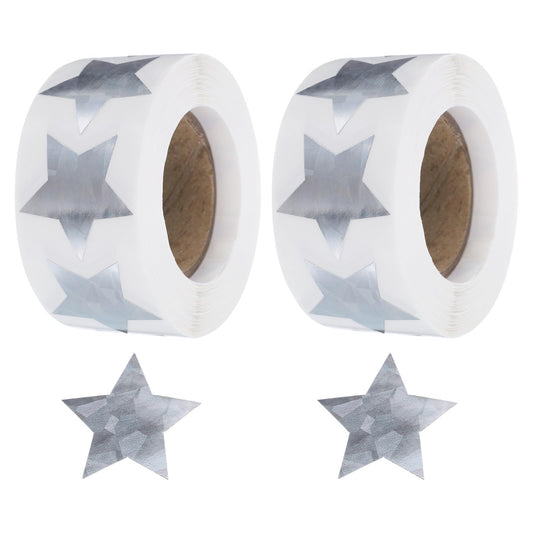 uxcell 1000Pcs Glitters Star-Shaped Stickers 1 Inch Holographic Sparkle Self-Adhesive Coding Label Waterproof Shiny for Shop Home Classroom Marking, Silver(C-88-25) Silver Tone