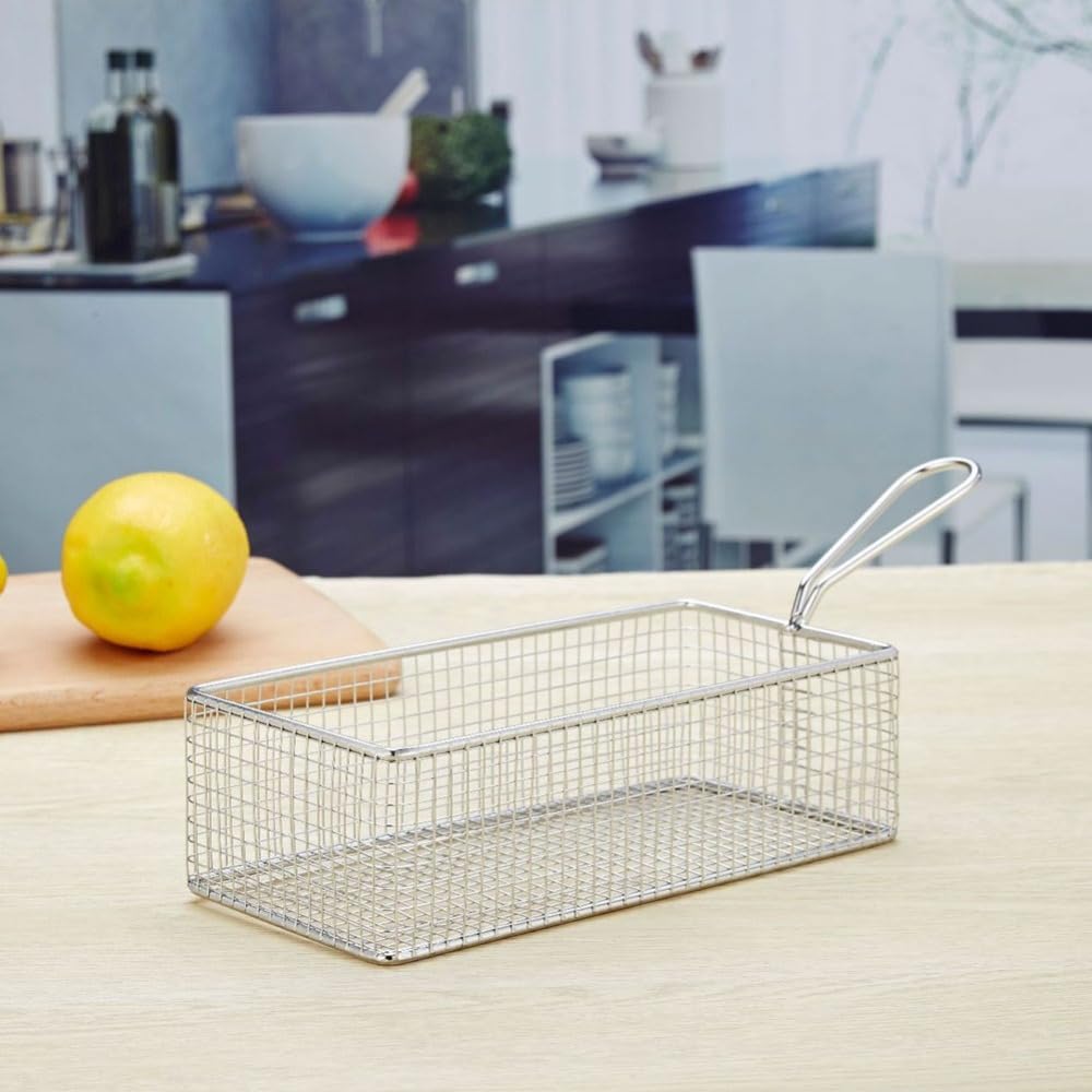 Mini French Fries Basket with Handle, 8.5x4.2x2.6 In, Silver