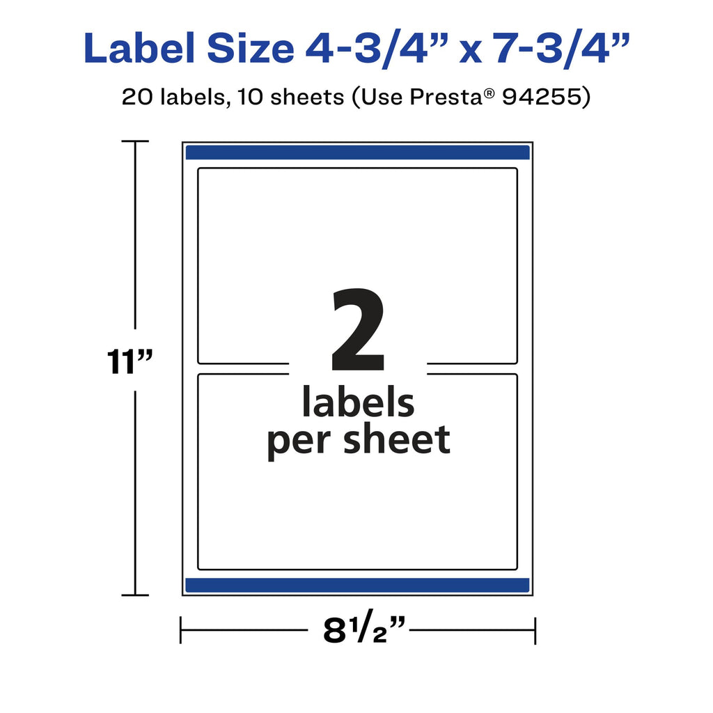 Avery® Glossy Clear Rectangle Labels, Sure Feed® Technology, 4.75" x 7.75", 20 Glossy Clear Labels, Print-to-The-Edge, Laser/Inkjet Printable 20 labels