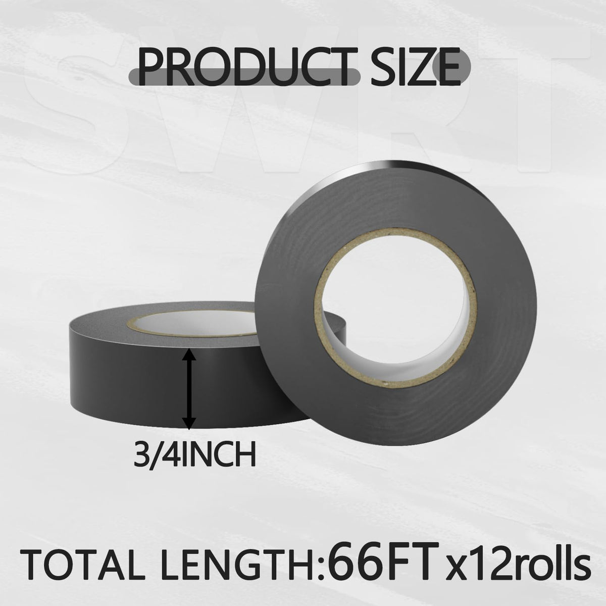 SWRT 0.75" x66ft 12 Pack Electrical Tape, Waterproof Flame Retardant Black