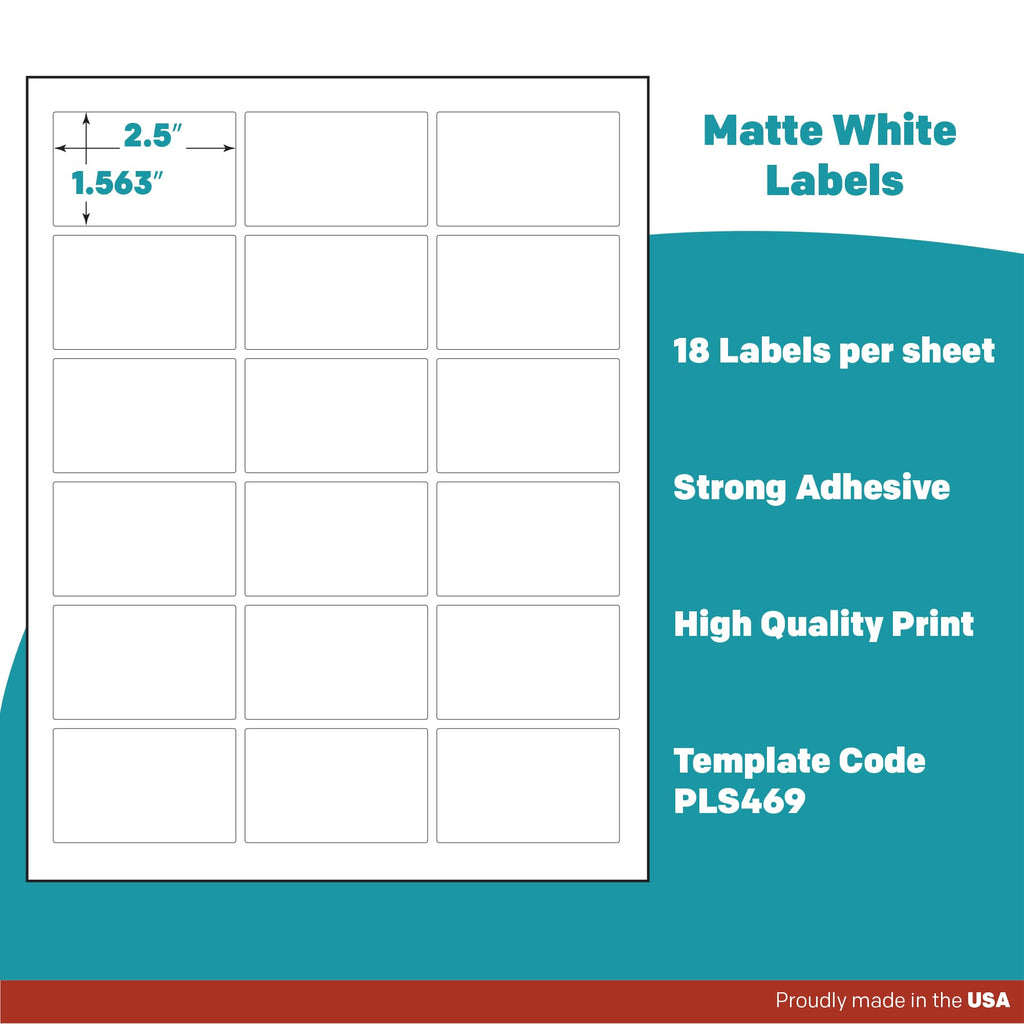 Premium Label Supply White Sticker Rectangle Labels – 2.5" x 1.563" – Laser/Inkjet Compatible – (18 per Sheet), 100 Sheets – 1,800 Total Adhesive Labels 1800 Labels