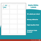Premium Label Supply White Sticker Rectangle Labels – 2.5" x 1.563" – Laser/Inkjet Compatible – (18 per Sheet), 100 Sheets – 1,800 Total Adhesive Labels 1800 Labels