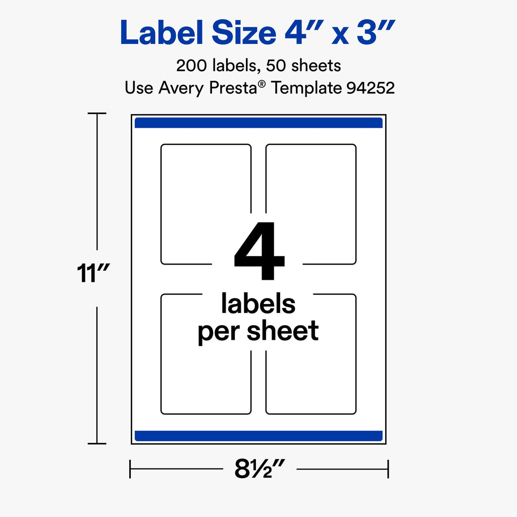 Avery® Matte White Rectangle Labels, 4" x 3", 200 Total 200 labels
