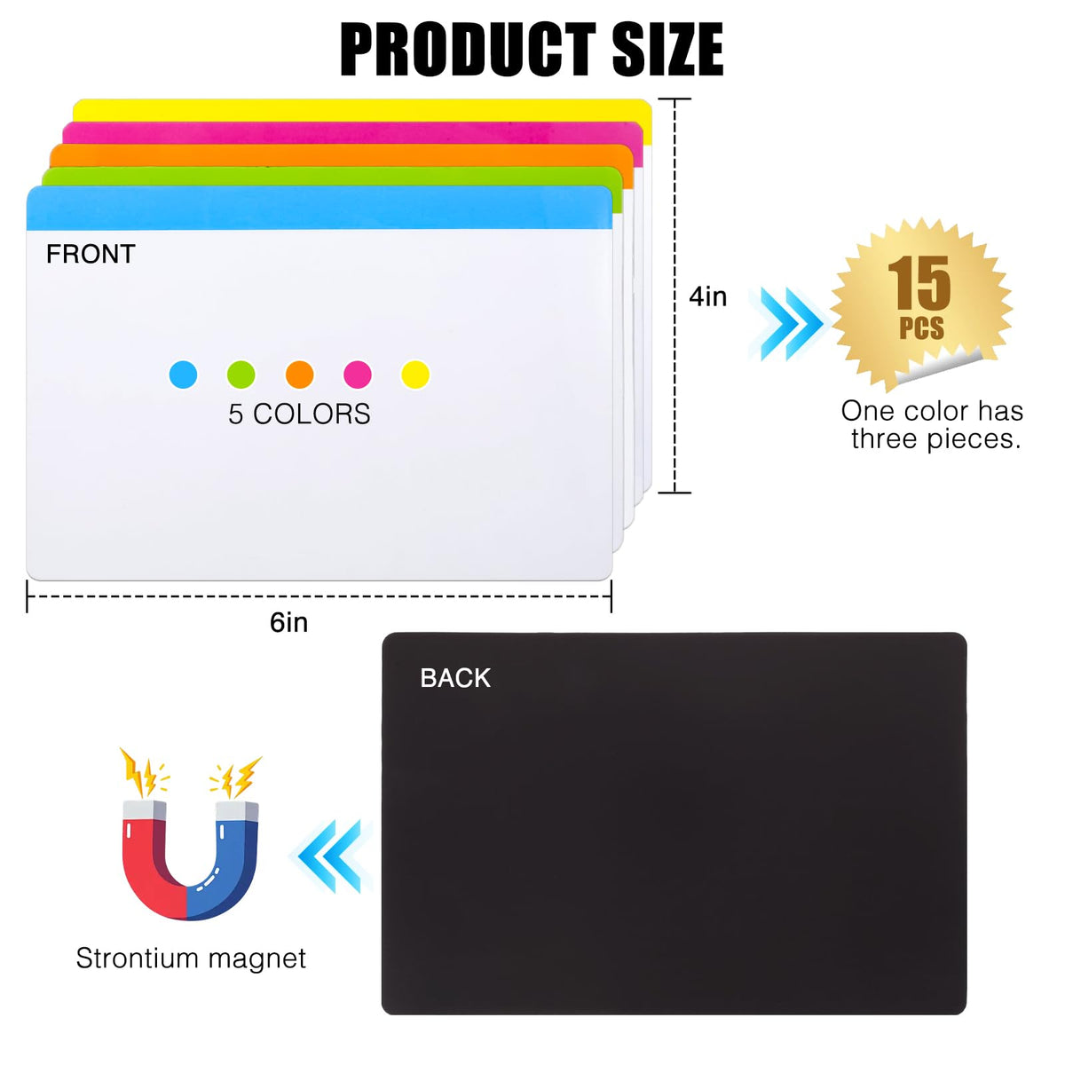 Magnetic Dry Erase Labels,15-Pack 4"x6" Color-15 Pack Rectangle-4"×6"