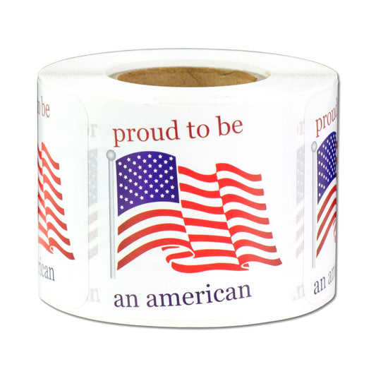 Proud to BE an American Labels (1.5 x 1.5 inch, Classic White, Red & Blue - 300 Labels) USA Patriotic Labels - Semi-Gloss
