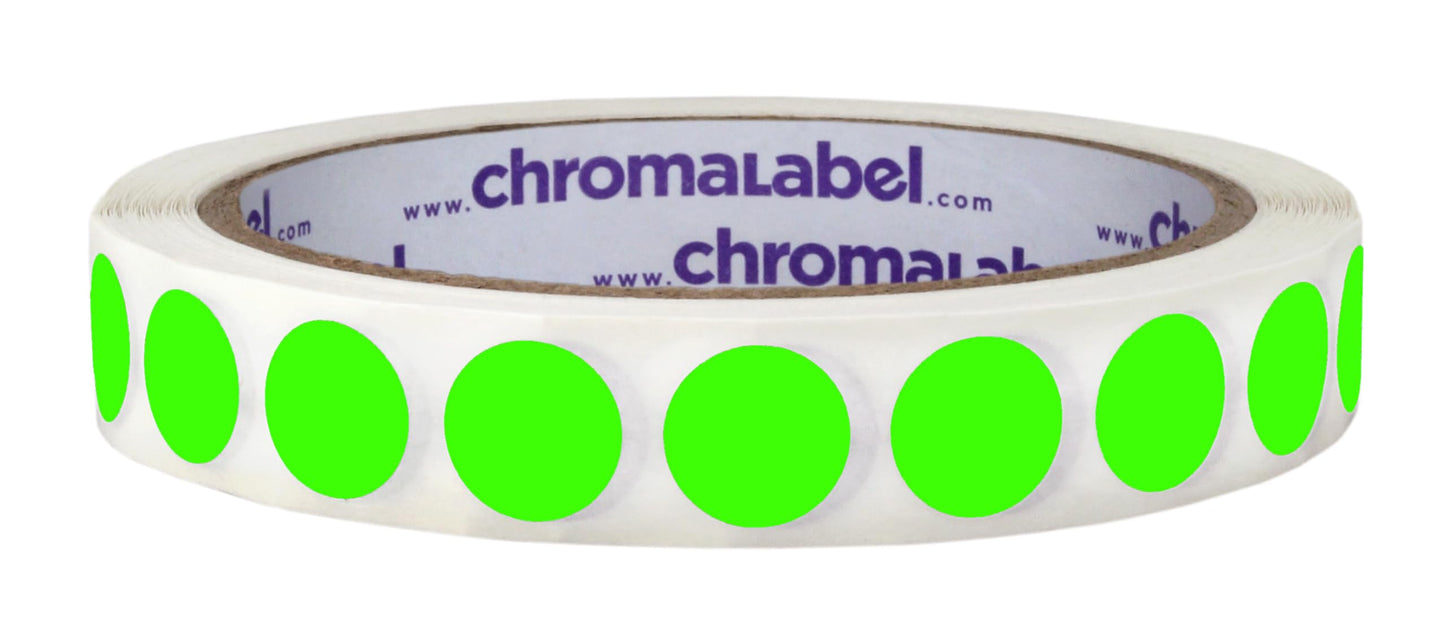 ChromaLabel 0.50 Inch Round Label Removable Color Code Dot Stickers, 1000 Labels per Roll, Fluorescent Green 1/2"