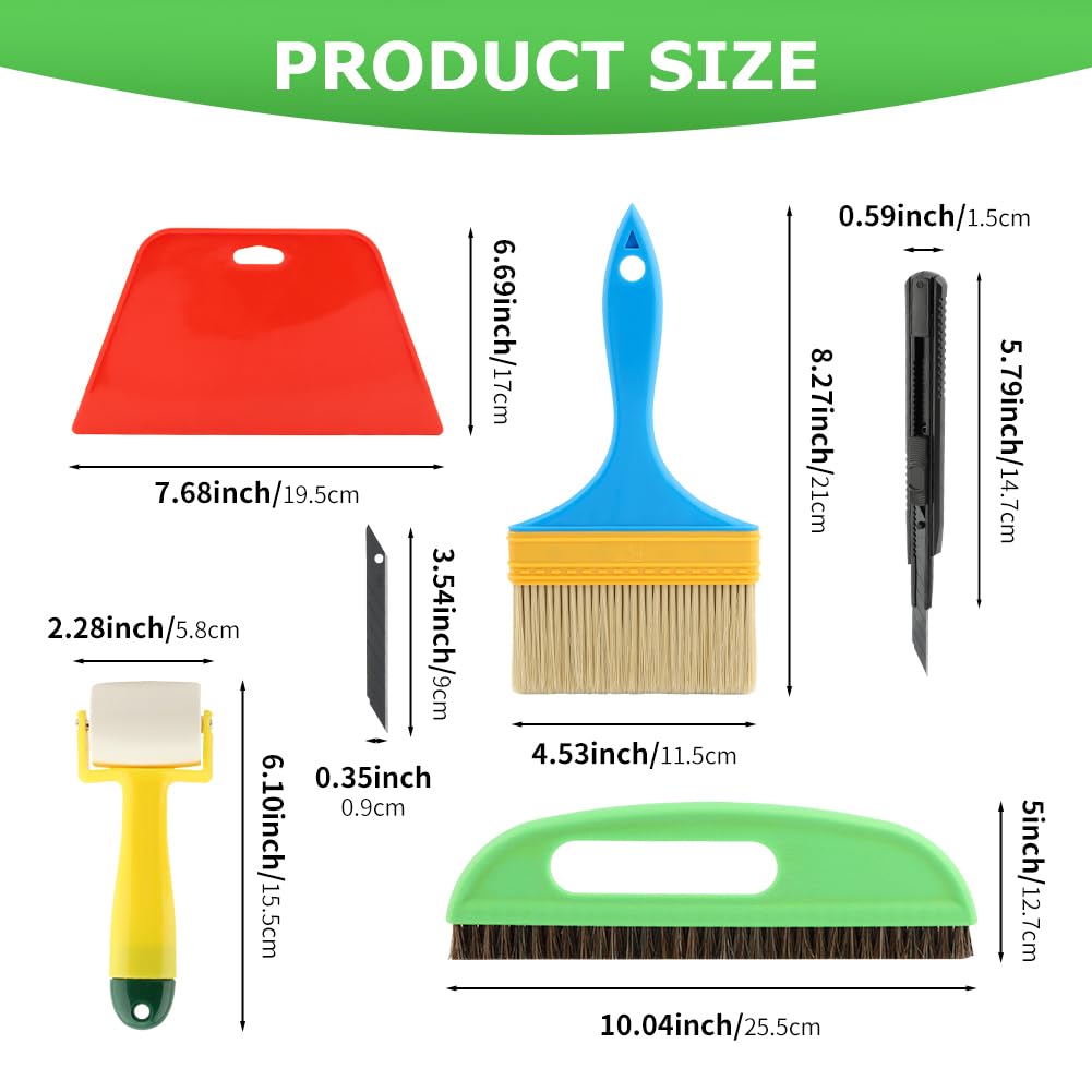 LOQJSS Wallpaper Tools set with 15 smoothing brushes, squeegees, and seam rollers for applying peel and stick wallpaper.