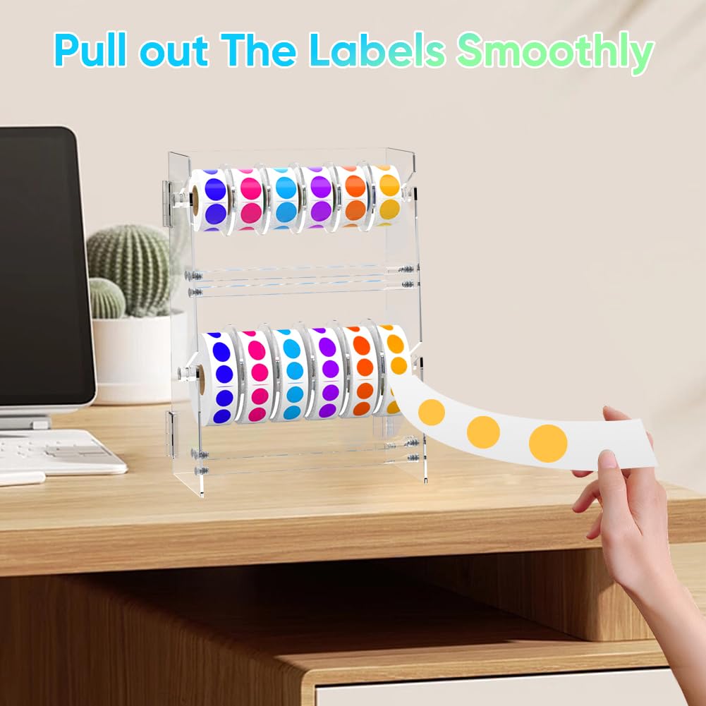 Label Dispenser 12 Disks Acrylic Sticker Dispenser Label Roll Holder(Clear)