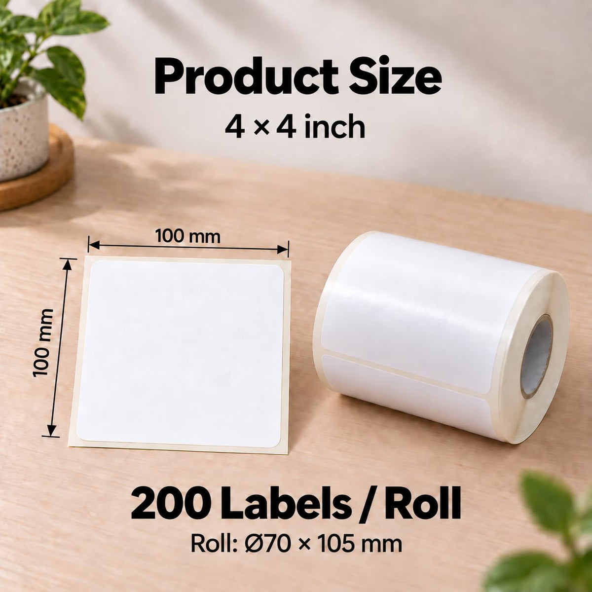 4" x 4" Large Blank Writable Label Stickers Roll 200 Pcs