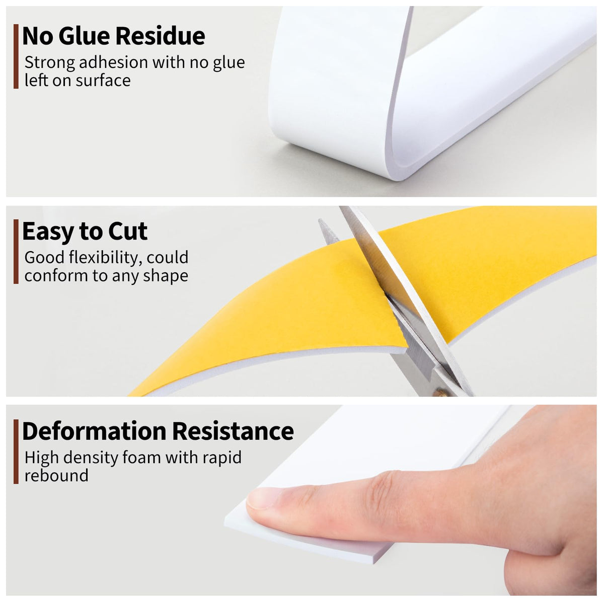 Yotache White Foam Rubber Seal Strip Tape 2" x1/8", Adhesive Closed Cell Foam Weather Stripping Tape, Total 16 Feet Long 2"x1/8"x16 FT