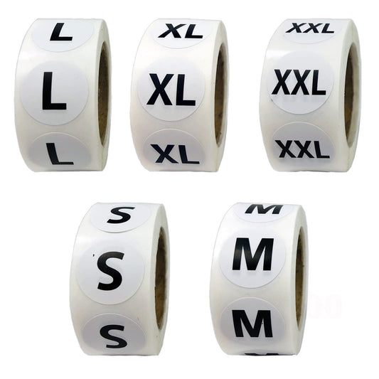 FuraHa 3500 PCS Clothing Size Stickers Labels 7/8" Round Self Adhesive Size Stickers for Clothing T Shirts Retail, 5 Sizes (S, M, L, XL, XXL) S-xxl White With Black Word