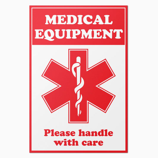 Medical Equipment Labels (2 x 3 inch, Red - 600 Labels) Clear & Bold Please Handle with Care for Medical Instruments or Devices During Travel or Shipping - Highly Visible