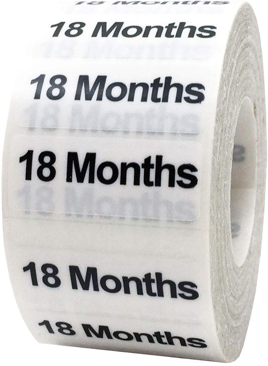 18 Months Baby & Toddler Clothing Labels Size Strip Stickers for Retail Apparel 1.25 x 5 Inch 125 Adhesive Stickers 18 Months