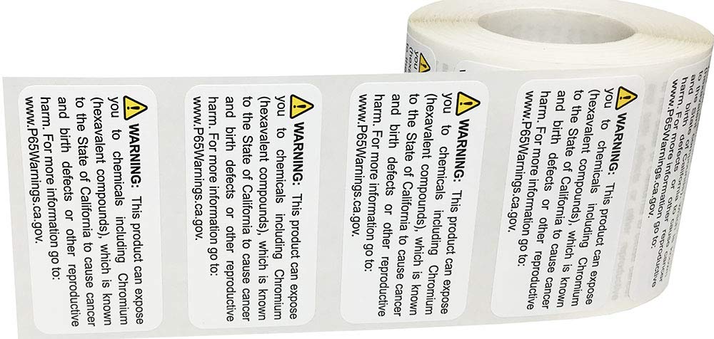 California Proposition 65 Exposure to Chromium Warning Labels 1 x 2 inch 500 Adhesive Stickers