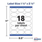 Avery® Easy Peel® Print-to-The-Edge Permanent Inkjet/Laser Oval Labels, 22804, 1 1/2" x 2 1/2", Glossy White, Pack of 180