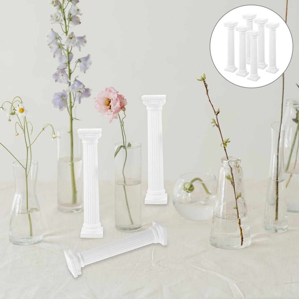 Totority Mini Roman Pillar Greek Columns, 6Pcs White Plastic Roman Column Set for Tiered Cakes Stacking, 6.7 Inch Miniature Pillars Decor for Wedding Photography Props