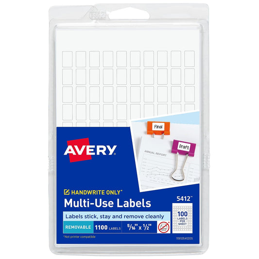 Avery 05412 Removable Multi-Use Labels, 5/16-Inch x 1/2-Inch, White, 1000 Labels/Pack