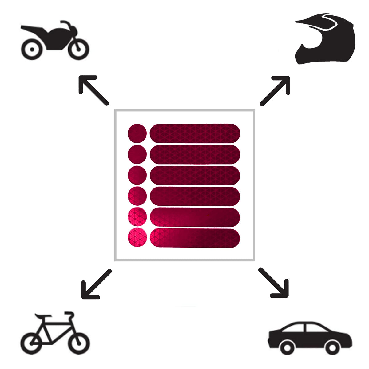customTAYLOR33 High Intensity Grade Reflective Safety Decals/Stickers for Motorcycle, Bicycle, Snowboarding, Racing Helmets or Vehicles (Set of 2 (12 Strips & 12 Circles), Special Edition Hot Pink) Set of 2 (12 Strips & 12 Circles)
