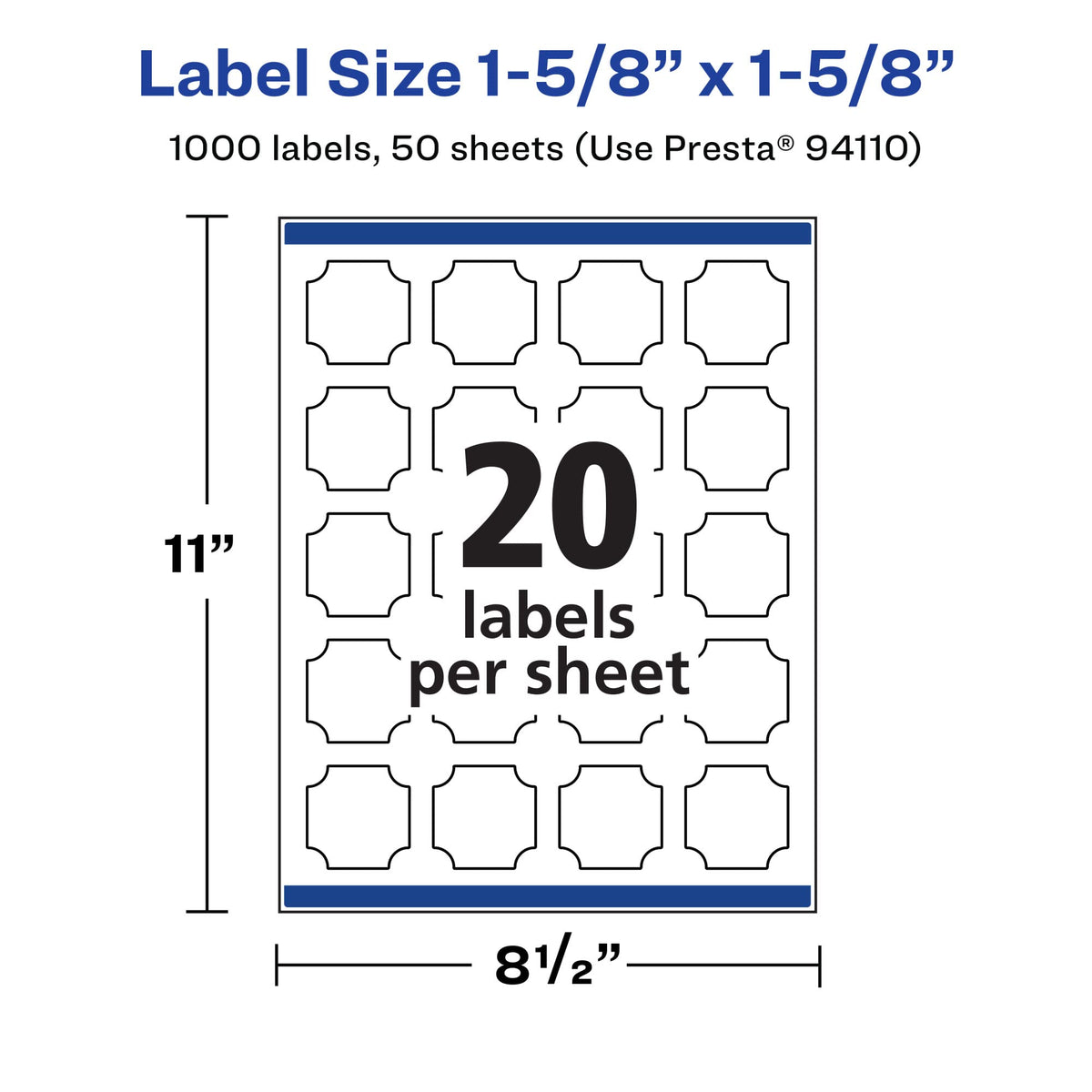 Avery® Matte White Removable Square Scalloped Labels, Sure Feed® Technology, Print-to-The-Edge, 1-5/8" x 1-5/8", 1,000 Removable Labels, Laser/Inkjet Printable 1,000 labels
