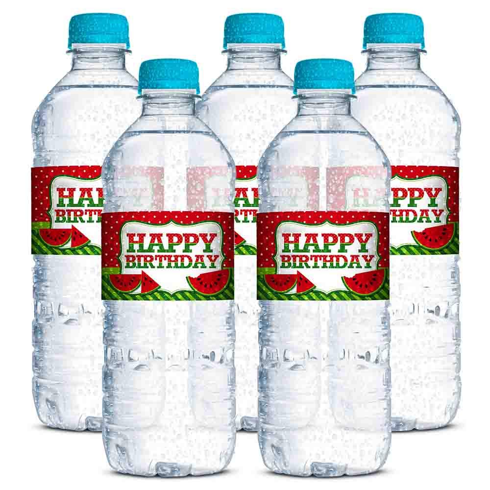 Sweet Celebration Red Watermelon Birthday Waterproof Water Bottle Sticker Wrappers, 20 1.75" x 8.5" Wrap Around Labels by AmandaCreation