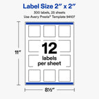 Avery® Matte White Square Labels, 2" x 2", 300 Total 300 labels