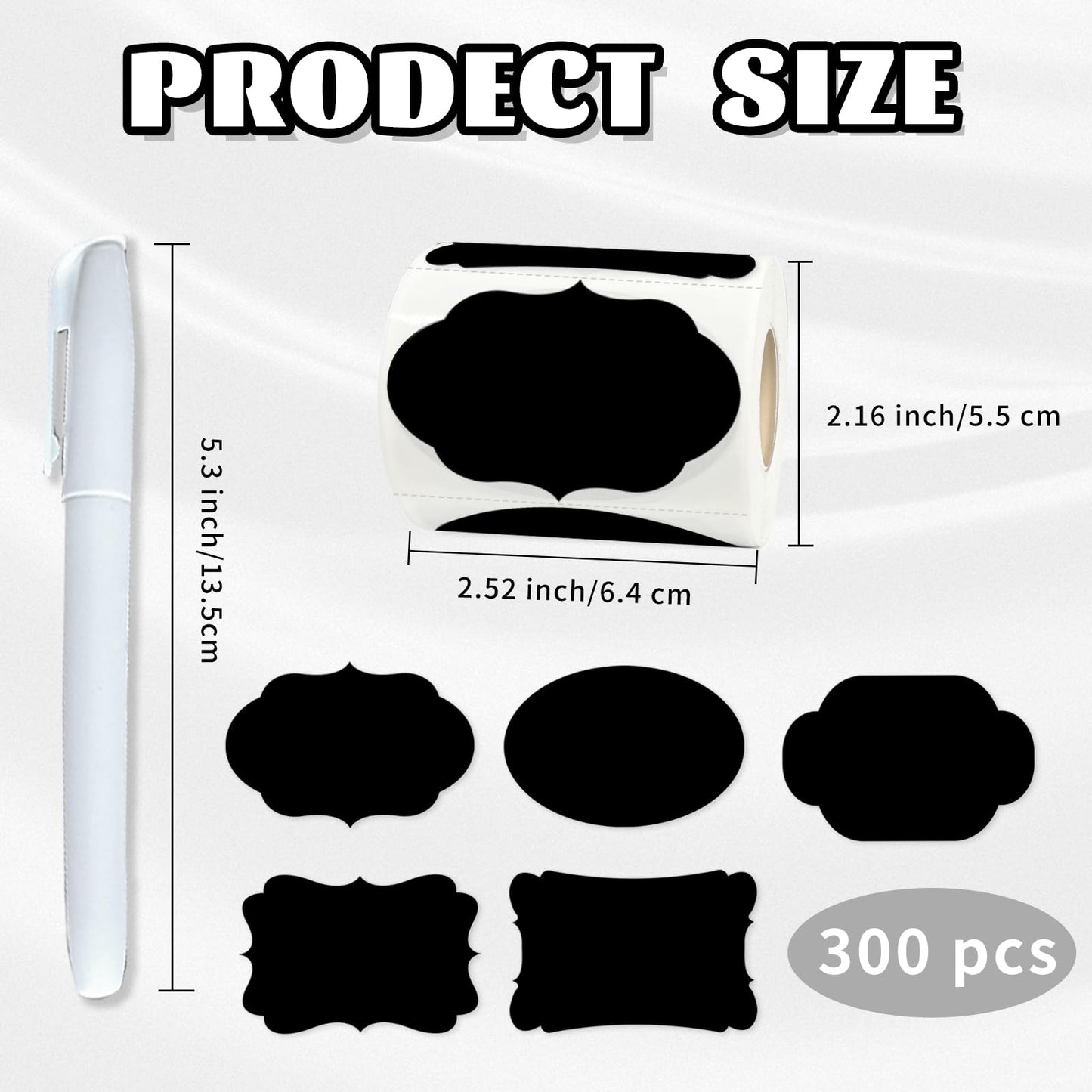 Starboling Chalkboard Labels,300 Pcs 2.4x1.6inch Irregular Labels Chalk Stickers with White Chalk Marker,Reusable Waterproof Blackboard Stickers,for Jars,Bottles,Storage Bins Black