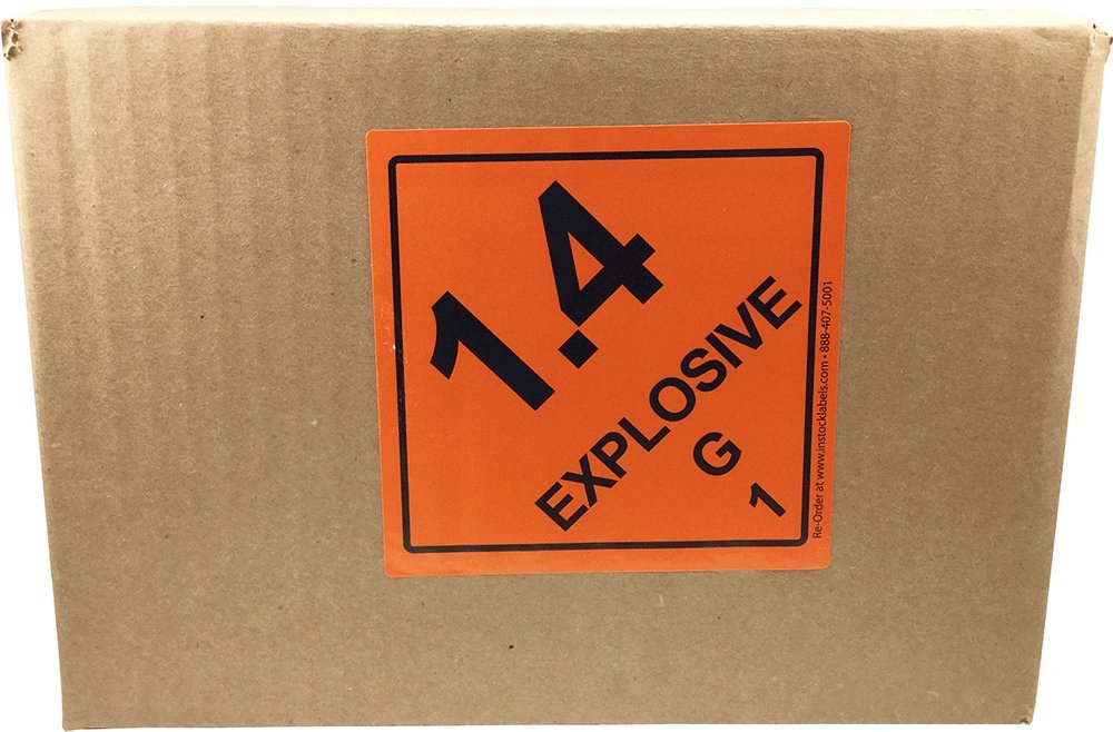 Hazard Class 1 D.O.T. Explosives 1.4G Hazmat Labels 4x4 Inch Square 500 Adhesive Labels