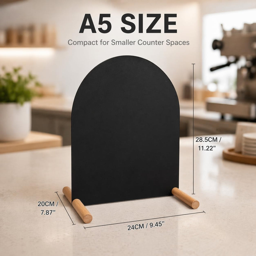 Tabletop Menu Display Stand with Magnetic Letters and Writable Board Matte Black Metal A5 Horizontal (11 × 6.7 in)