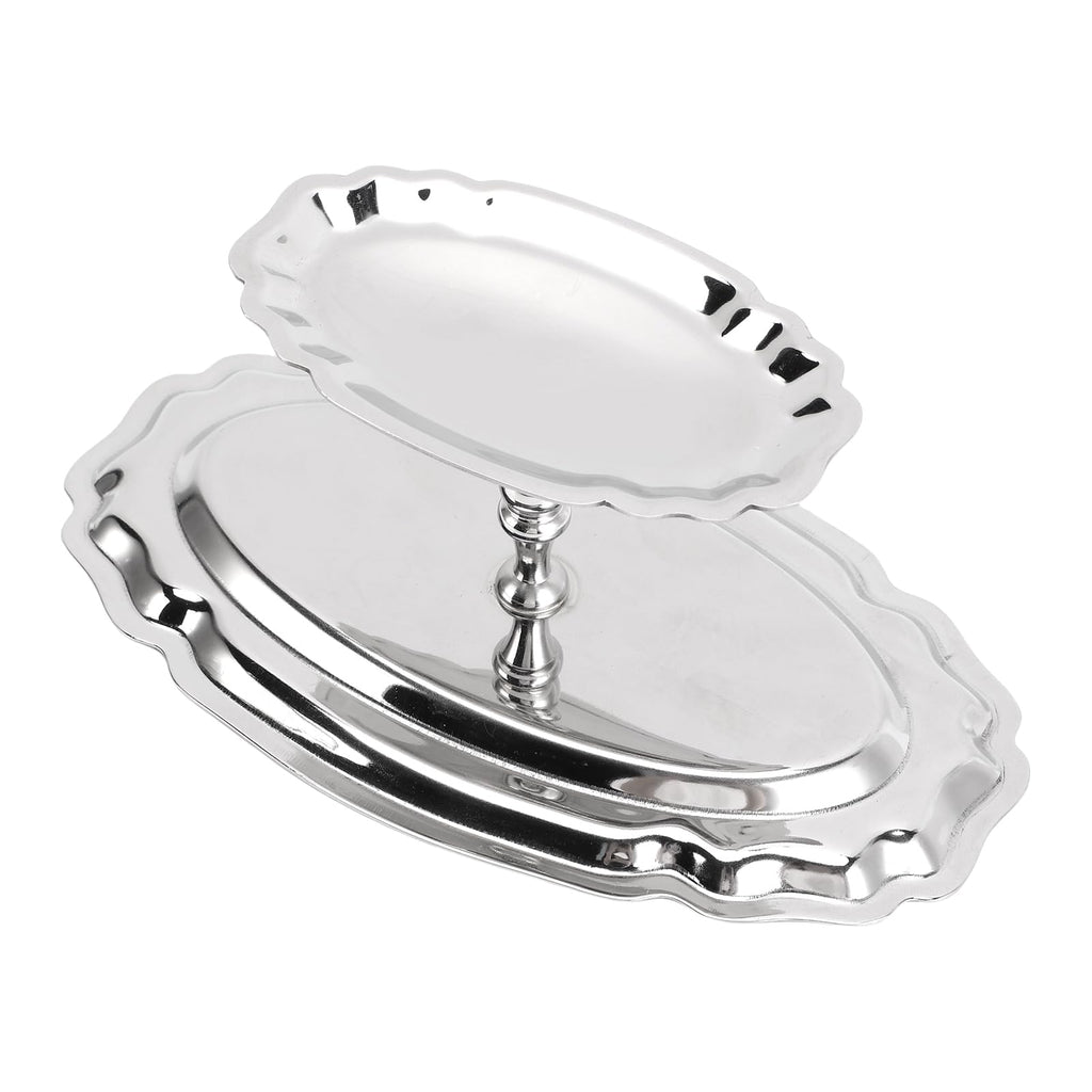 Dessert Platter with Pedestal, 304 Stainless Steel Oval Footed Plate