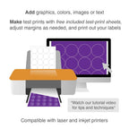 ChromaLabel 2-inch white printable labels for laser and inkjet printers, 500-pack on 25 sheets.