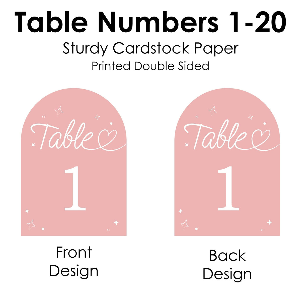 Big Dot of Happiness Wedding Hearts Pink Table Numbers, Engagement and Anniversary Party Decor, Wedding Centerpieces, Double-Sided 5 x 7 inches Cards, Table Numbers - 1-20