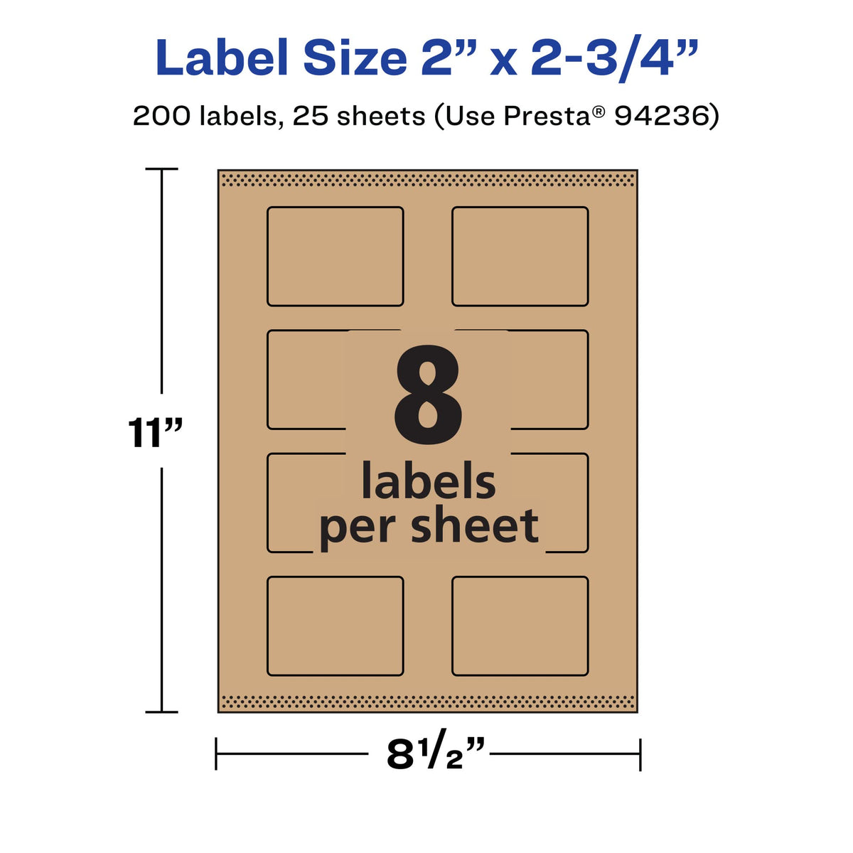 Avery® Kraft Brown Rectangle Labels, Sure Feed® Technology, 2" x 2.75", 200 Kraft Brown Labels, Print-to-The-Edge, Laser/Inkjet Printable 200 labels