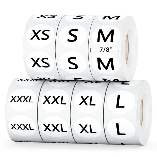 3500 PCS Clothing Size Stickers Labels 7/8" Round Self Adhesive Size Stickers for Clothing T Shirts Retail, 7 Sizes (XS, S, M, L, XL, XXL, XXXL) Size - Black