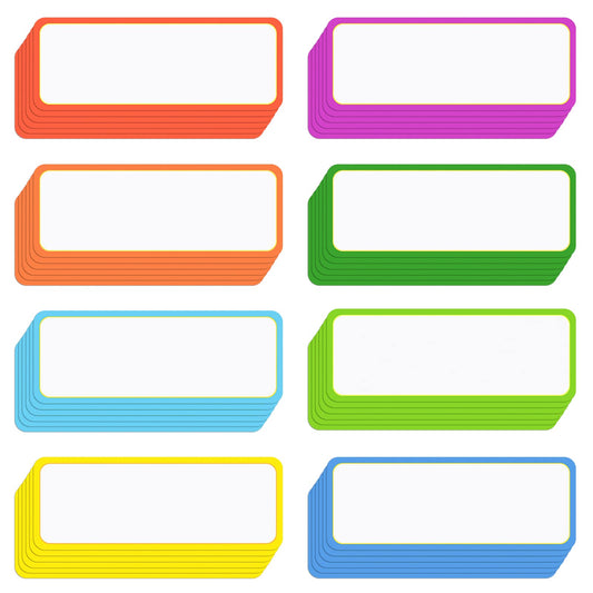 48 Pieces Magnetic Dry Erase Labels - Real Waterproof/Reusable Strips for Classroom Home Office Garage Refrigerator Blank Writable Erasable Cards Colored Border Name Tags Students Locker Shelf 8 Bordercolor